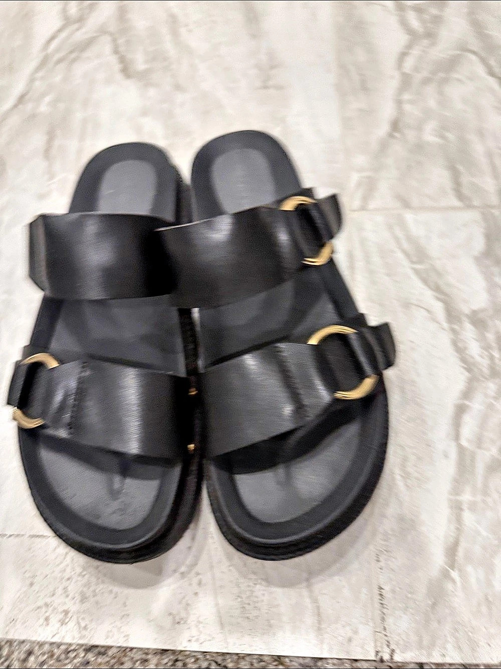 Women’s size 7 Indigo Rd. Black Double-Buckle Slide Sandals